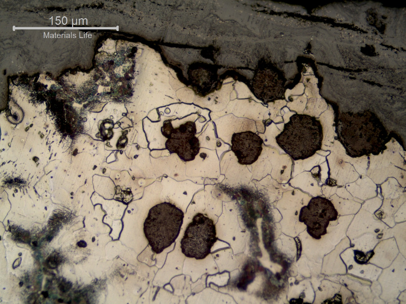 The graphite nodules remain at the surface and the matrix was consumed during high temperature exposition.