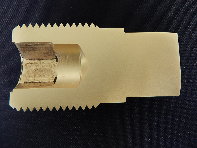 Uniform structure of the 1" shear pin all through the section.  The edge is the fracture surface.
