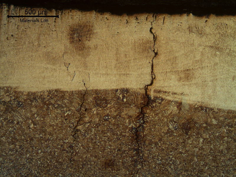 Cold cracking of the fillet weld adopted to attach a flat support into a vessel shell in the internal side, using an unsuitable welding procedure that created a too high hardness HAZ.