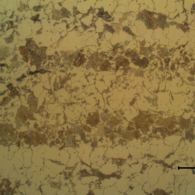 Higher magnification of the ferritic-perlitic microstructure of the shell plate in the longitudinal section.