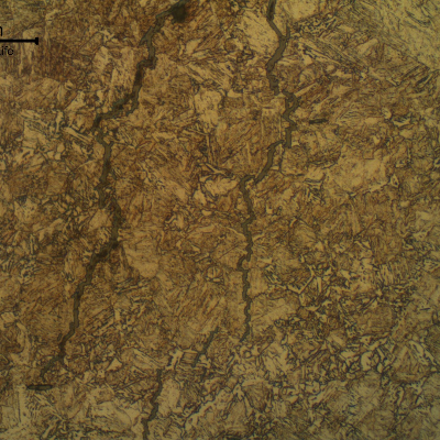 Cold cracking of the fillet weld adopted to attach a flat support into a vessel shell using an unsuitable welding procedure, with a low preheating and no PWHT. Cracks propagated in the heat affected zone.