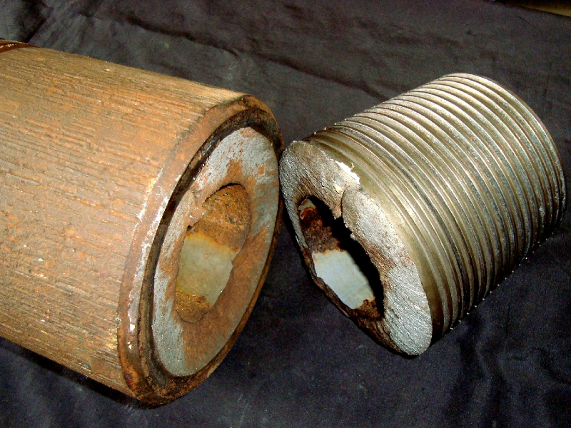 Aspect of the broken pin after removal from the box end.