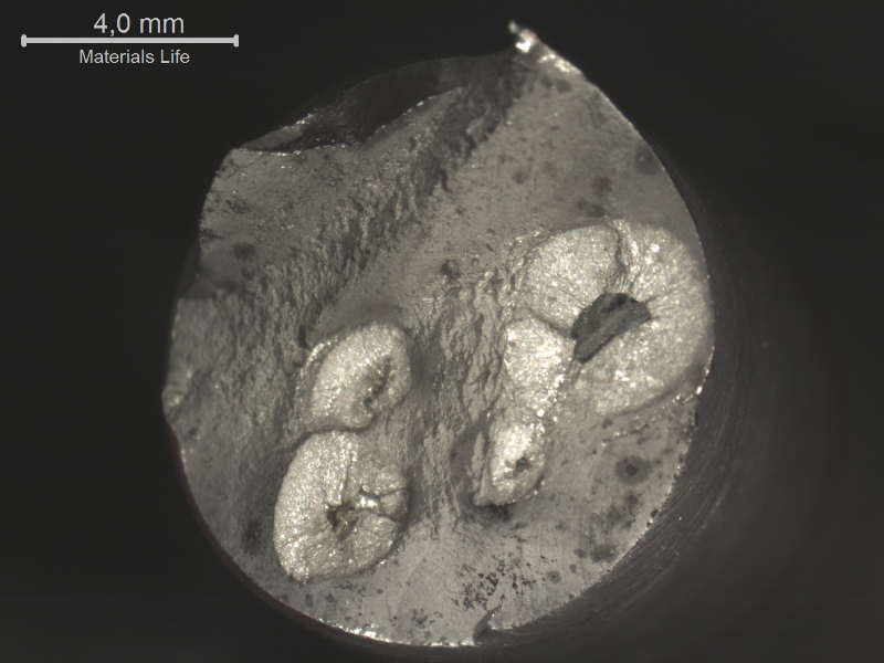 Aspect of the all weld metal broken tensile test conducted in the sample removed from structure close to the region where the cracking was detected, indicating that the material entrapped hydrogen for several days, since the test was conducted more than 2 weeks later than the cracking was detected.