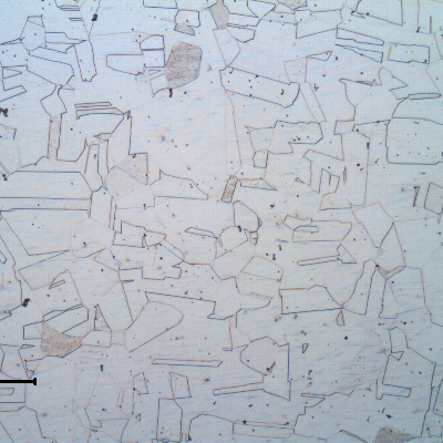 Austenitic structure at the transverse section of the pipe, free from carbides.