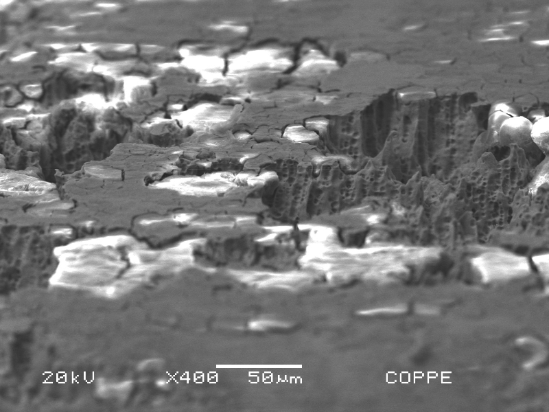 Regions of the localized corrosion spots associated to non metallic inclusions.