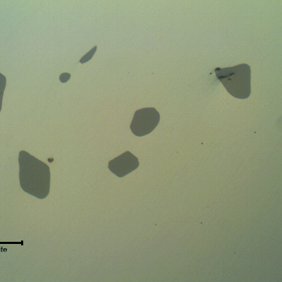 Micrographic detail  non metalic inclusions in the region where there are casting defects. As polished.