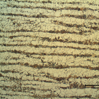 Micrography of the shell plate in the longitudinal section. Ferritic-perlitic microstructure.