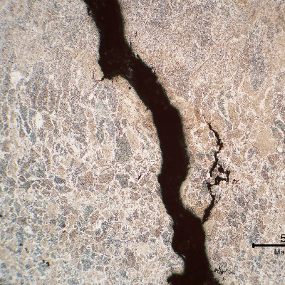 The micrography of the small sample removed from the steam drum shows that the cracks are intergranular (previous austenite) and located in the weld metal.