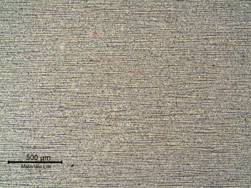 Ferritic perlitic microstructure, banded, in the center of the 5/16" thick C-Mn plate.  Refined Structure.