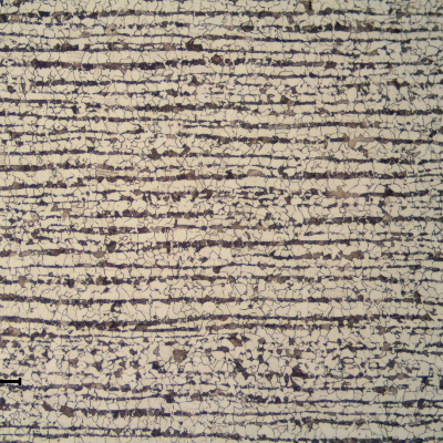 Ferritic perlitic microstructure, banded, in the center of the 5/16" thick C-Mn plate.  Refined Structure.