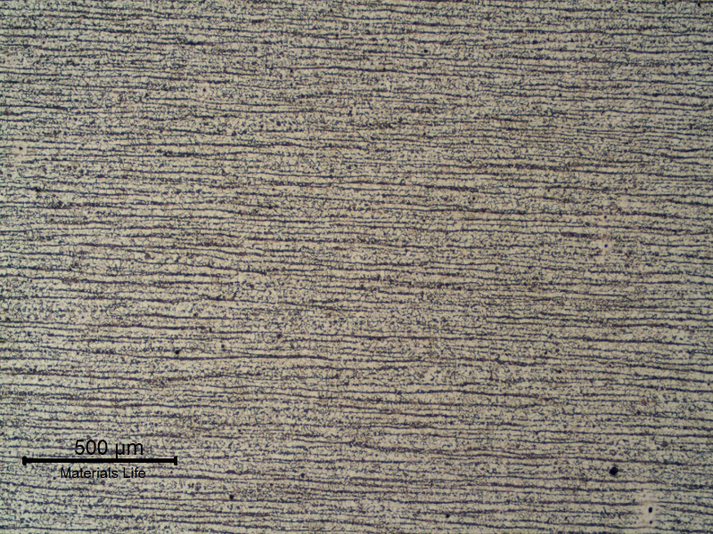 Ferritic perlitic microstructure, banded, in the center of the 5/8" thick C-Mn plate. Refined Structure.