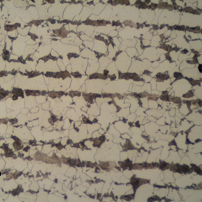 Ferritic perlitic microstructure, banded, in the center of the 5/8" thick C-Mn plate.  Refined Structure.