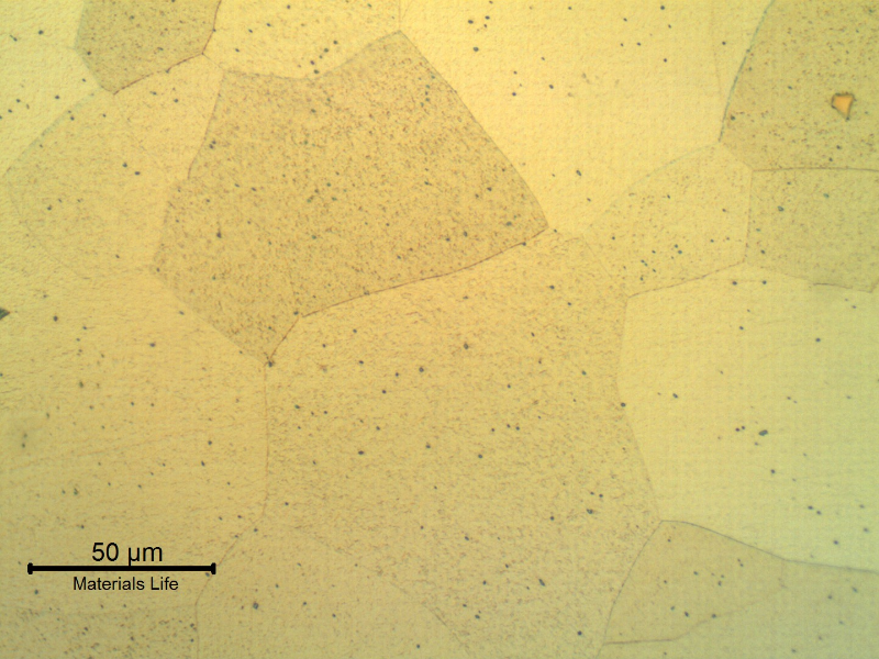 Equiaxial grains of a ferritic structure, in a longitudinal section of the tube.