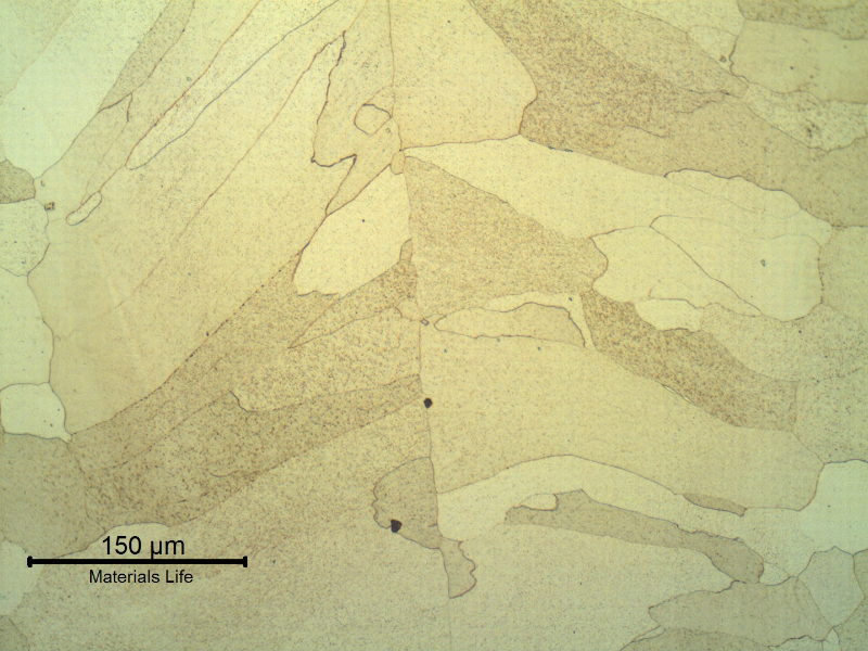 Micrography of the transverse section of the tube presenting the columnar grains of the autogenous weld, in the central region of the weld.