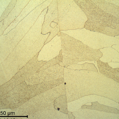 Micrography of the transverse section of the tube presenting the columnar grains of the autogenous weld,  in the central region of the weld.