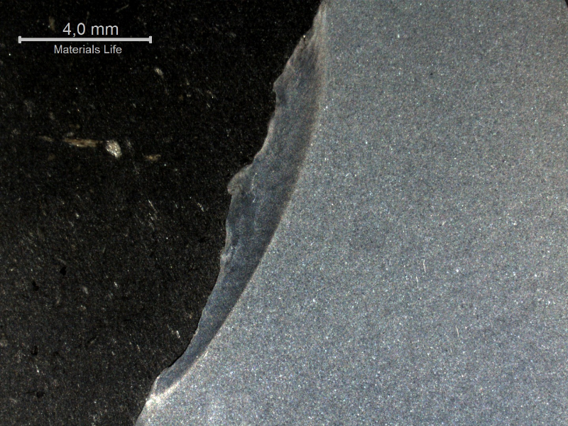 A detail of the macrography, by stereoscope, of the SPUR GEAR shows strong plastic deformation at the contact surface.