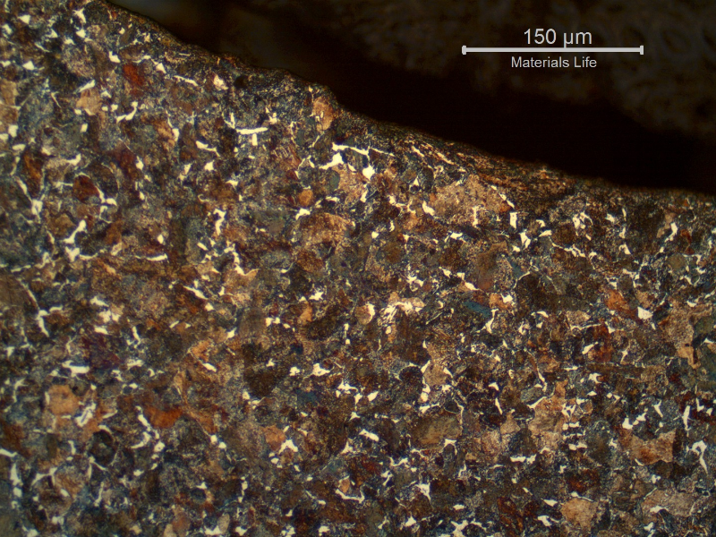 SPUR GEAR ferritic perlitic microstructure in the surface of the tooth, evidencing no surface hardening treatment.