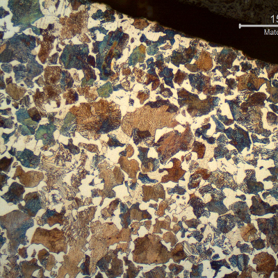 SPUR RACK ferritic perlitic microstructure in the surface of the tooth, evidencing no surface hardening treatment.