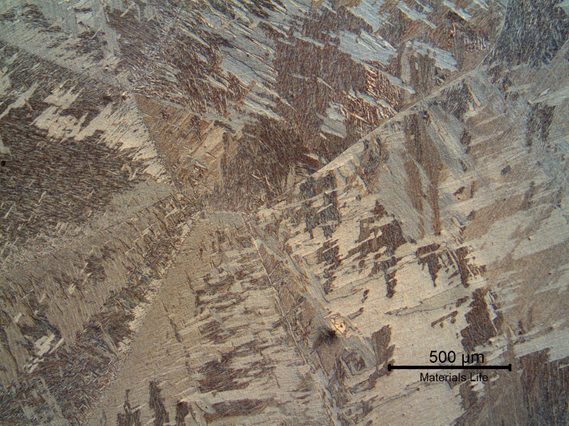 The bar presented a large prior beta grain size and acicular alpha. Biphasic structure.