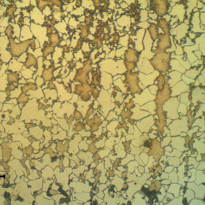 Intercritical heating at 0.5 mm from the cut surface, showing martensitic islands.