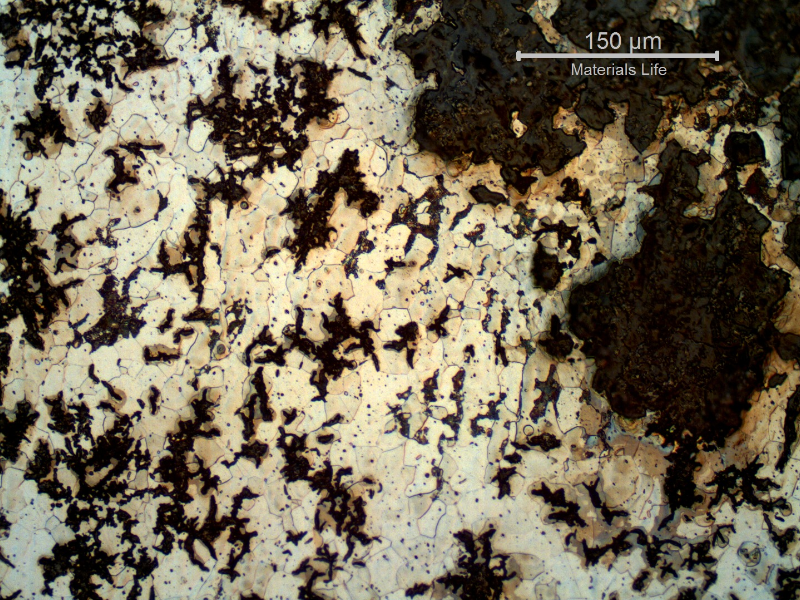 Micrography of the longitudinal section of the pipe, at the external surface. Oxides and general corrosion.
