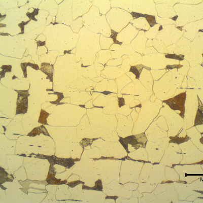 Micrographic detail of the ferritic-pearlitic structure of the angle L shape, equal legs, in the transverse section.