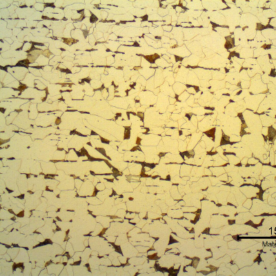 Micrography of the transverse section of the rolled shape presenting an aligned structure, ferritic-pearlitic.
Transverse section.