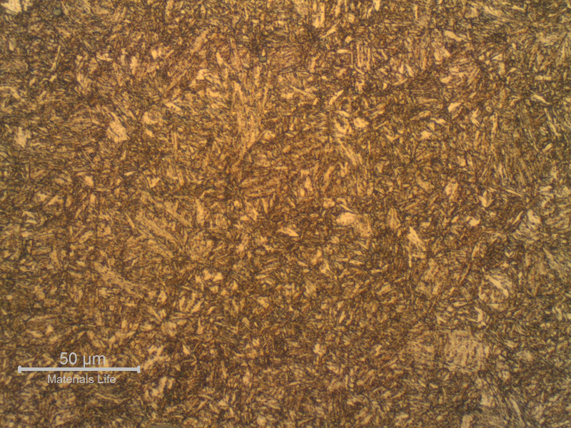 Longitudinal section in the middle of the thickness. Quenched and tempered structure.