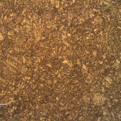 Longitudinal section in the middle of the thickness. Quenched and tempered structure.