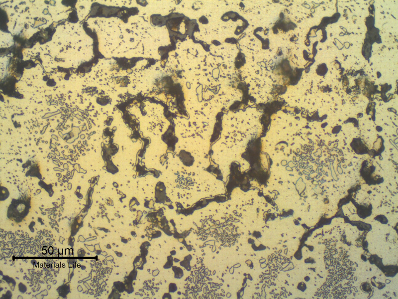 Micrography of the transverse section of the TUBE REMOVED FROM SERVICE,close to the external surface, showing the austenitic structure with coalesced carbides and secondary precipitation.