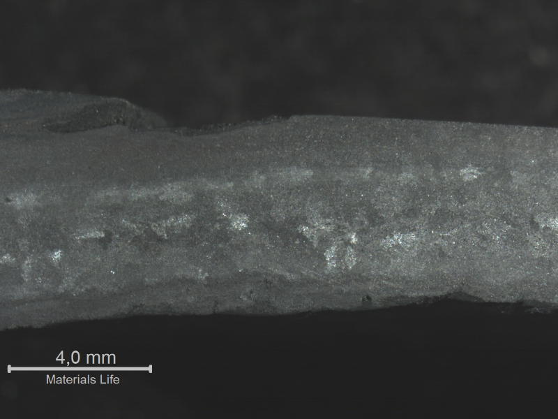 Macrography of the TUBE REMOVED FROM SERVICE, centrifugally cast, in the transverse section, presenting thickness loss and macrostructure deterioration.