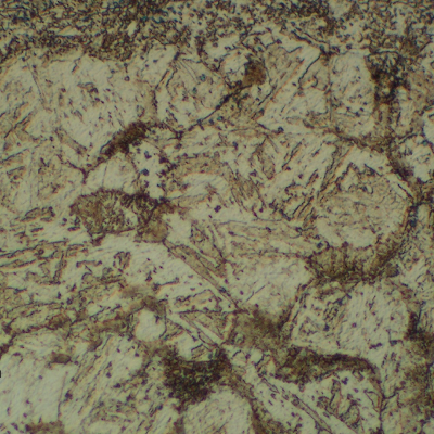 13Cr SS in the longitudinal section, at the collapsed region.  Detail of the non uniform structure (ferritic matrix and decorated prior austenite grain boundaries) that evidences an usuitable heat treatment during fabrication, and explains the material low strenght.
