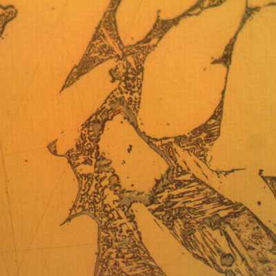 Detail of the structure in the center of the thickness.  Alpha grains and lamellar eutectoid structure.