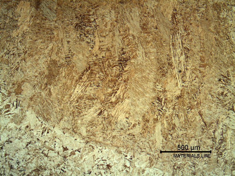 Micrography of the weld metal close to the fusion line showing the previous austenite columnar grain boundaries.