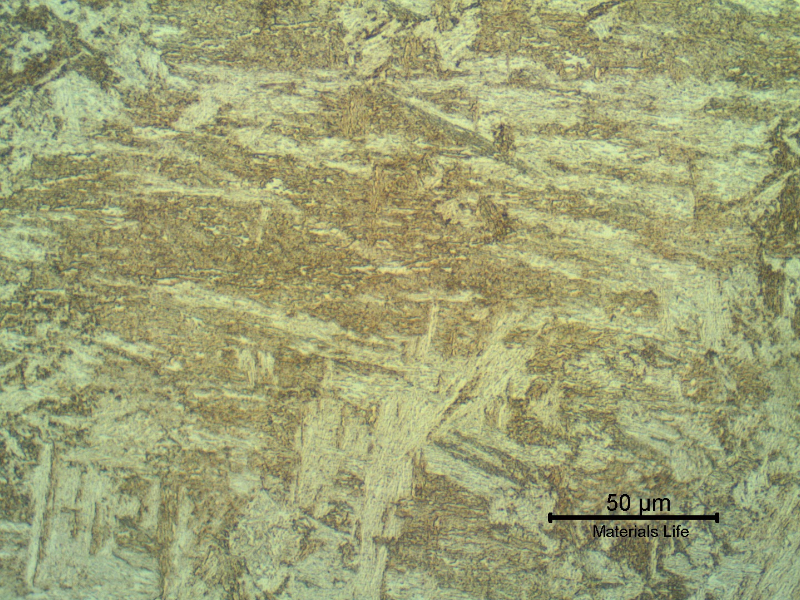 Micrographic detail of the root pass, welded with GTAW, presenting a tempered martensitic microstructure.