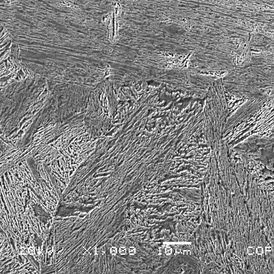 Fusion line micrographic detail. The weld metal is in the right and HAZ in the left.