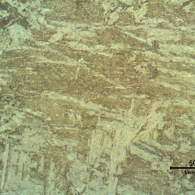 Micrographic detail of the root pass, welded with GTAW, presenting a tempered martensitic microstructure.