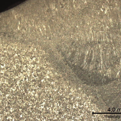 Macrography of the welded joint upper part. Transverse section showing the different zones studied in this ML. See the schematic drawing in the next image.