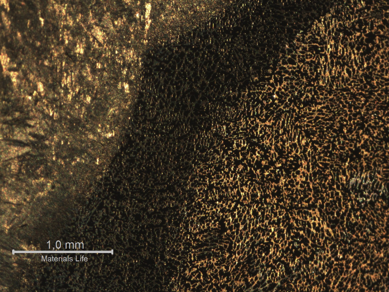 Macrography of the flange HAZ. The macroscopic aspect shows a remarkable modified region.