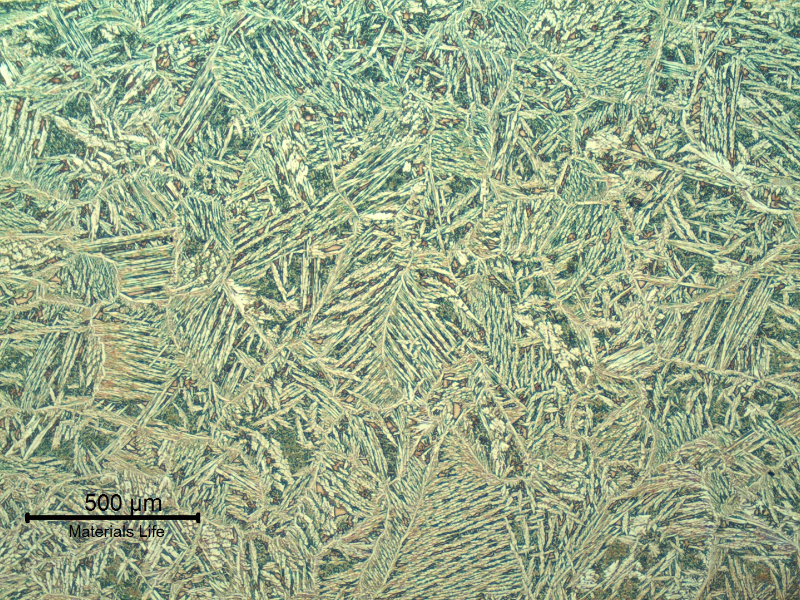 Micrography of the root weld metal. Duplex ferritic austenitic structure with Widmanstatten morphology.