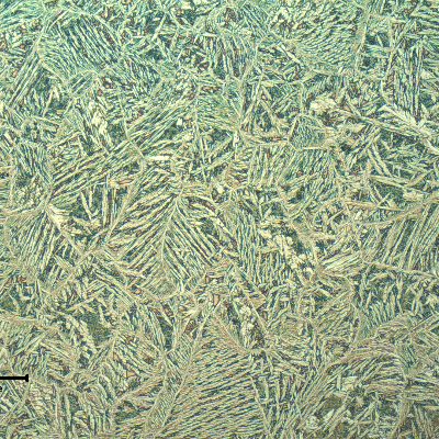 Micrography of the root weld metal. Duplex ferritic austenitic structure with Widmanstatten morphology.