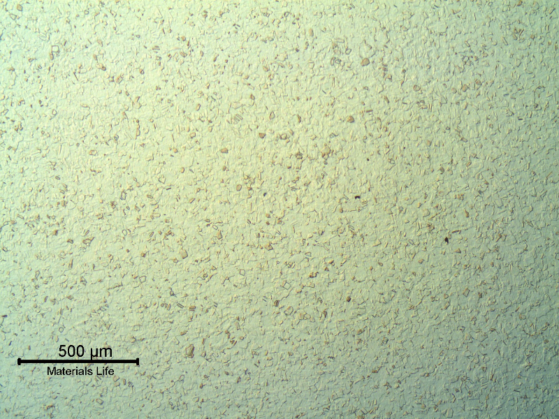 Micrography of the plate material presenting a granular austenitic structure, free from precipitation.
