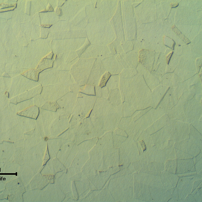 Micrographic detail of the austenitic microstructure of the heat exchanger plate, free from carbides that suggest the adoption of a material in a solution annealed condition, although the high hardness level indicates cold working.