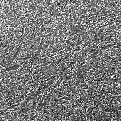 Micrographic detail of the weld metal presenting 100% of acicular ferrite. Although the adopted filler metal was of a low strenght type, the dilution of the tube chemistry in the weld created a typically high strenght weld metal.