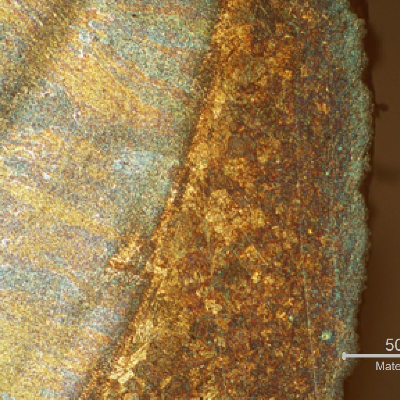 The micrography shows the region underbead, of the tube HAZ, responsible for the hydrogen cracking (fracture in the right side of the photo - black). The hardness of the HAZ is about 600 HV.