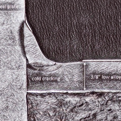 Schematic drawing presenting the position of the cracking, at the margin of the weld in the tube and underbead.
