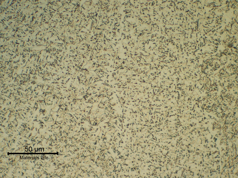 Micrography of the reheated weld metal, also presenting a refined ferritic structure (with some precipitates).