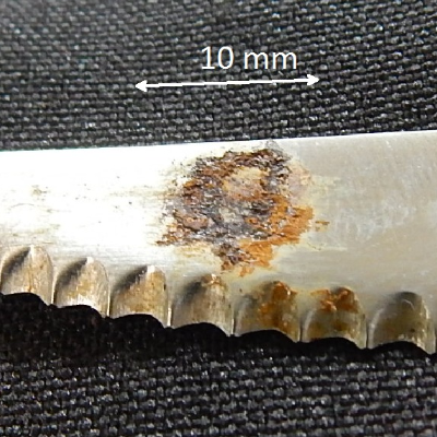 Aspect of the rusted knife, before cleaning.