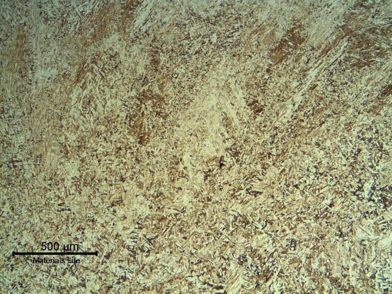 Micrography of the weld metal with columnar grains and reheated and refined grains.