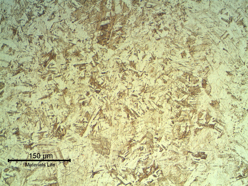 Weld metal micrography showing the tempered martensitic microstructure. It is possible to see previous austenite grain boundaries slightly marked.